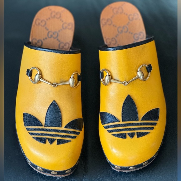 Gucci + Adidas RARE yellow and black horsebit wooden clogs SZ 39 🤌🔥⭐️⚡️👩‍🎤 - Picture 7 of 16